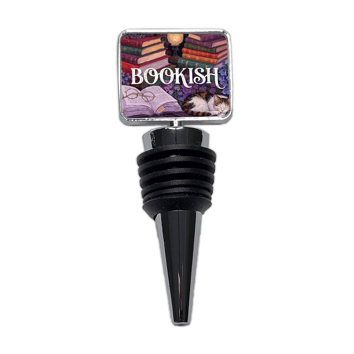Bookish Reading Books Cat Wine Bottle Stopper