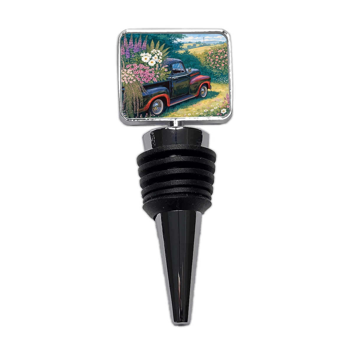 Charming Vintage Flower Pickup Truck Wine Bottle Stopper