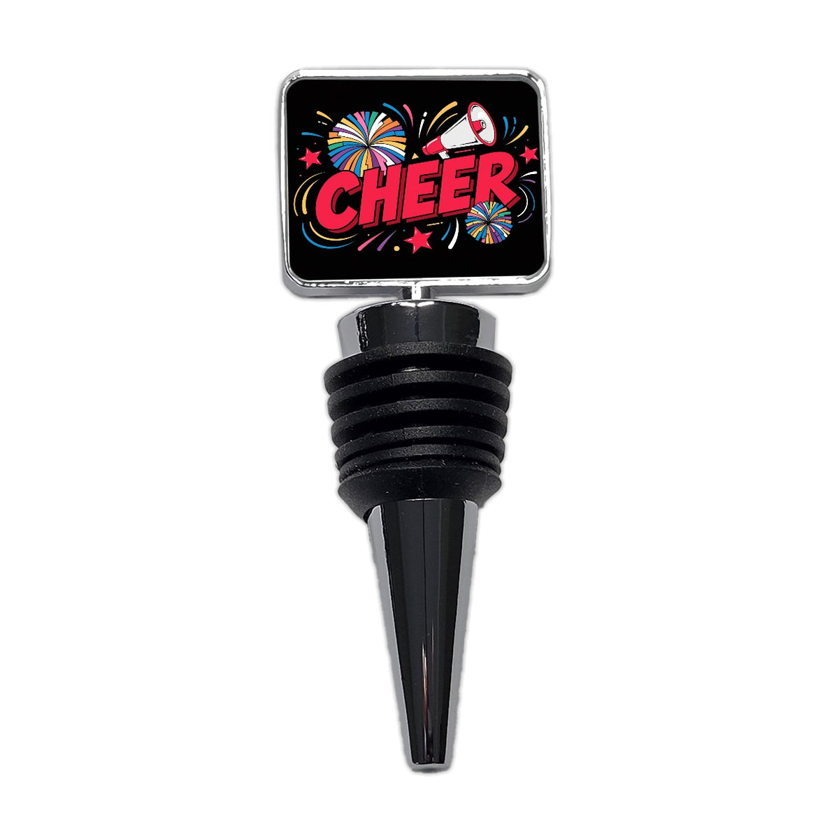 Cheerleading Red on Black Wine Bottle Stopper