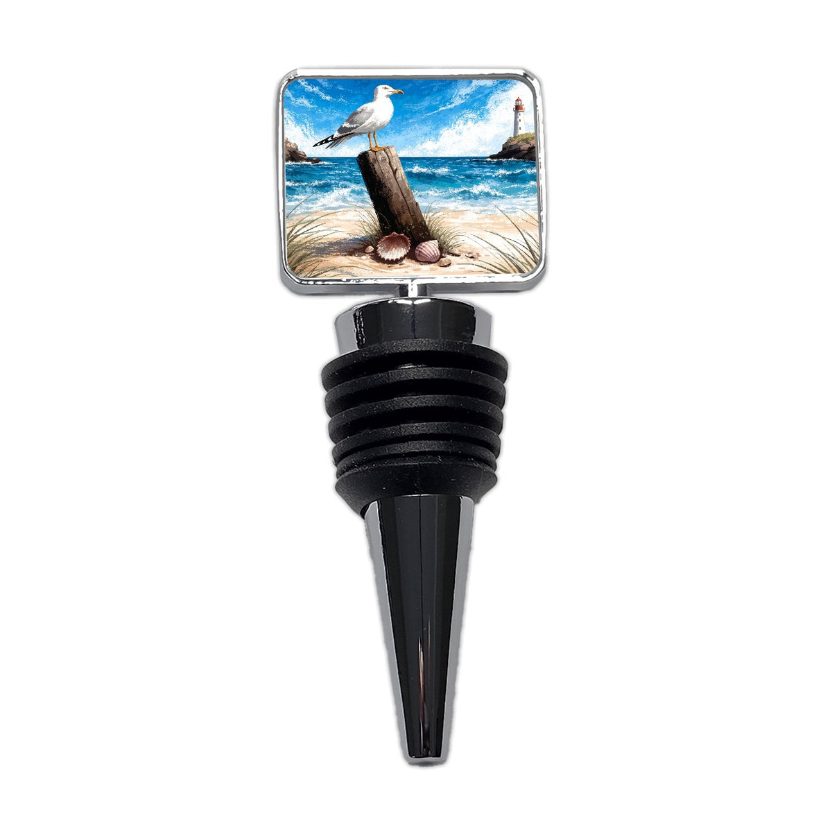 Coastal Seagull Beach Scene Wine Bottle Stopper