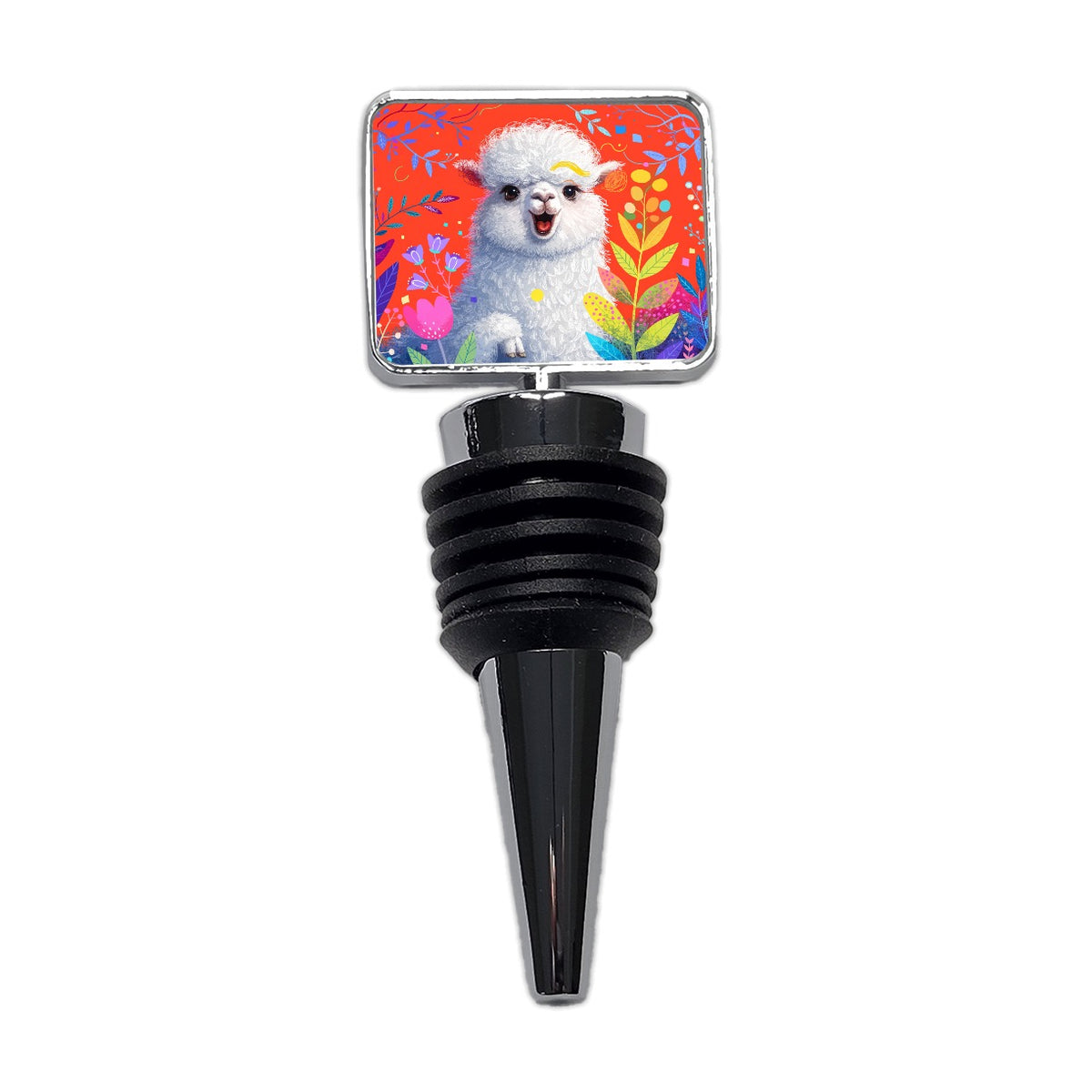 Colorful Alpaca Portrait Wine Bottle Stopper