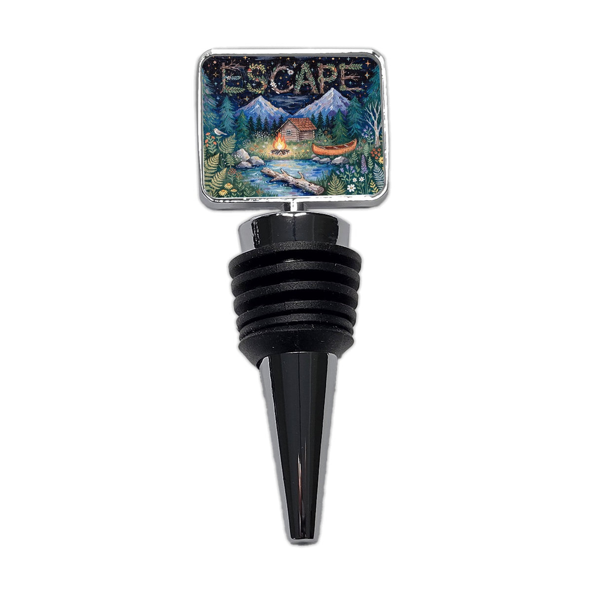 Escape Cozy Cabin Campfire Wine Bottle Stopper