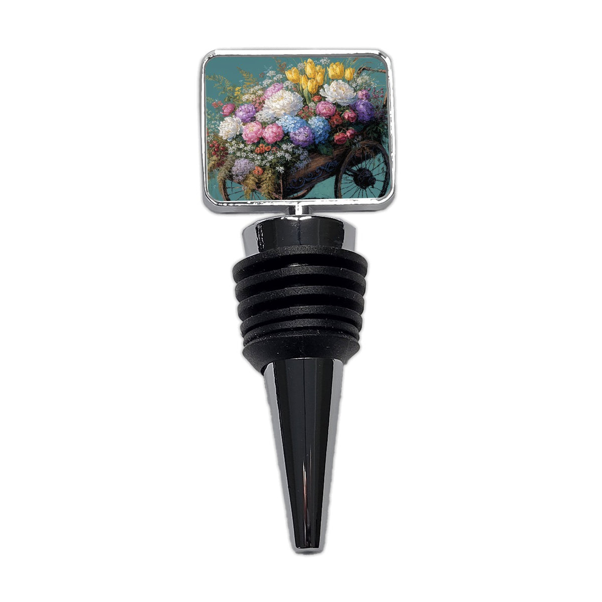 Flower Cart Overflowing Wine Bottle Stopper