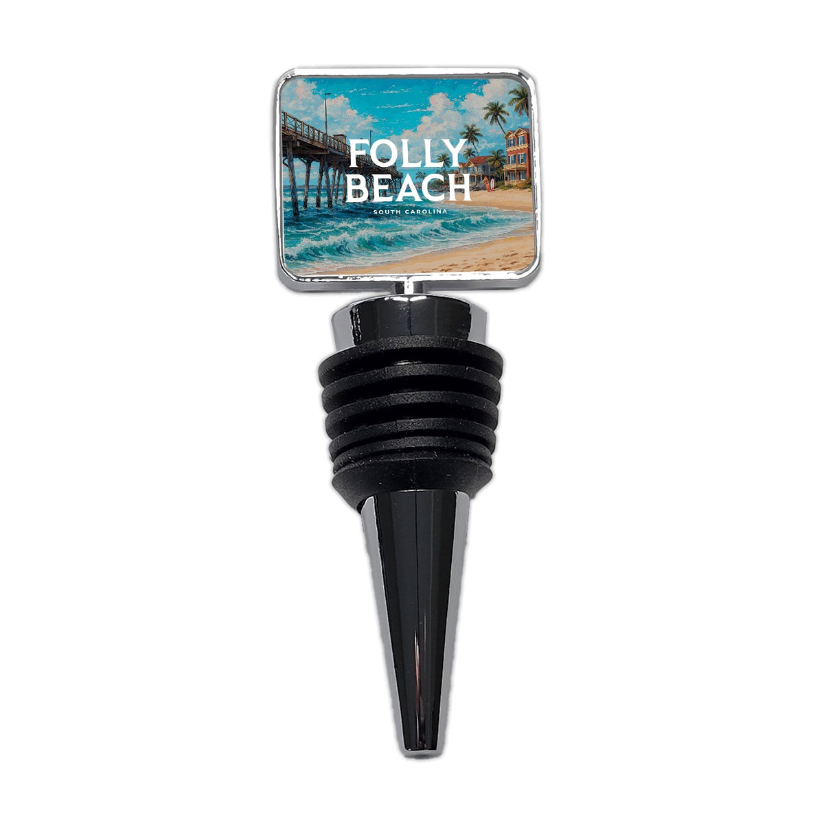 Folly Beach South Carolina Travel Wine Bottle Stopper