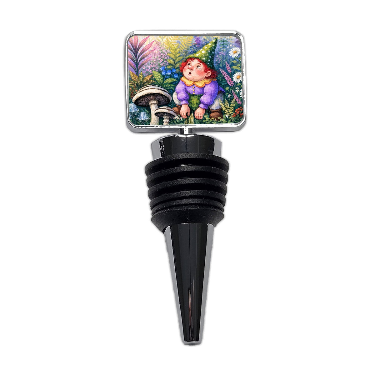 Garden Gnome Flowers Wine Bottle Stopper