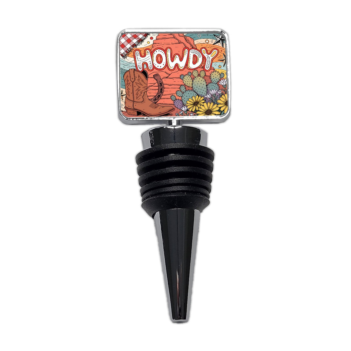 Howdy Country Cowboy Boot Cactus Wine Bottle Stopper