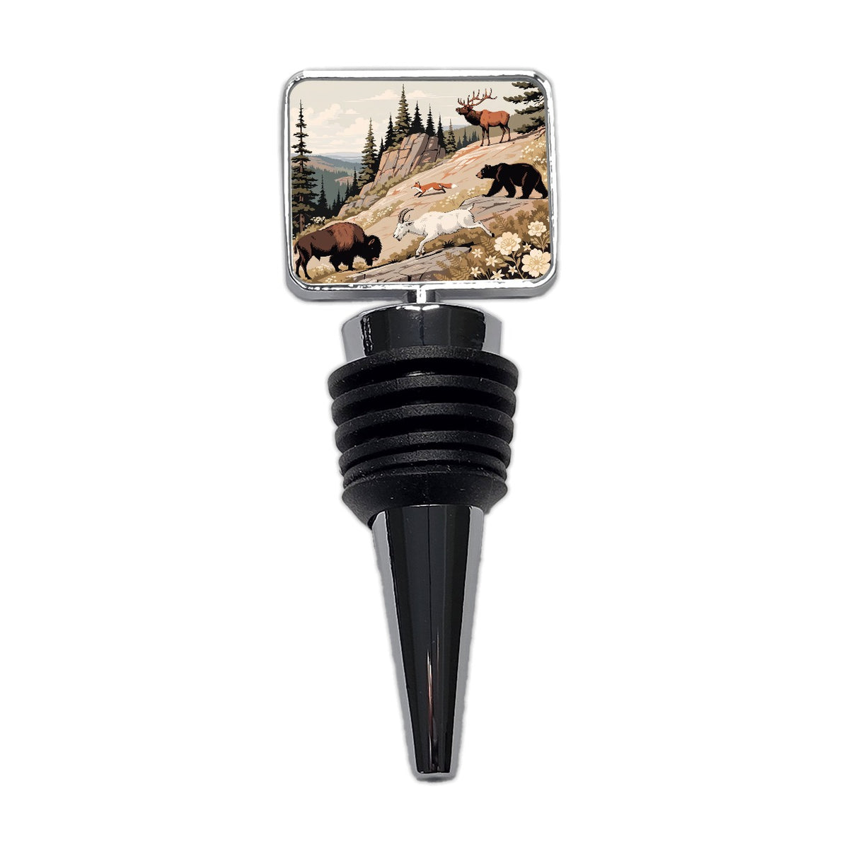 National Park Animals Bear Elk Fox Bison Wine Bottle Stopper