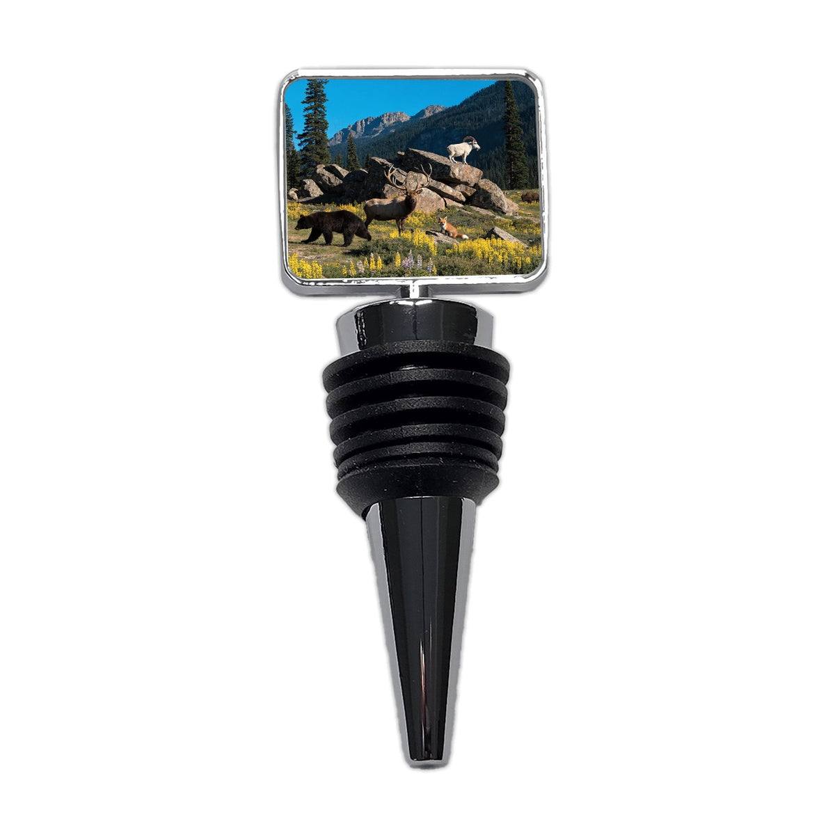 National Park Animals Photo Bear Elk Fox Goat Wine Bottle Stopper