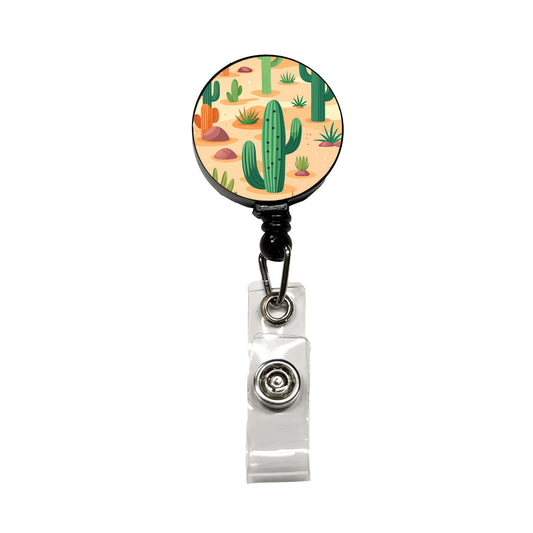 Cactus Cacti Desert Scattered Pattern Retractable ID Key Card Name Tag Badge Holder with Clip