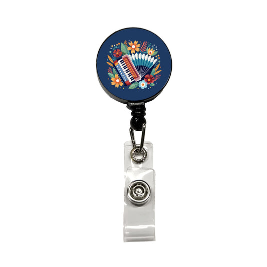 Accordion Music Floral Motif Retractable ID Key Card Name Tag Badge Holder with Clip