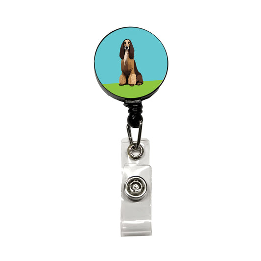 Afghan Hound Dog Sitting Retractable ID Key Card Name Tag Badge Holder with Clip