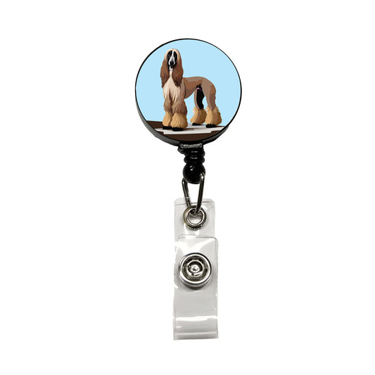 Afghan Hound Dog Standing Retractable ID Key Card Name Tag Badge Holder with Clip