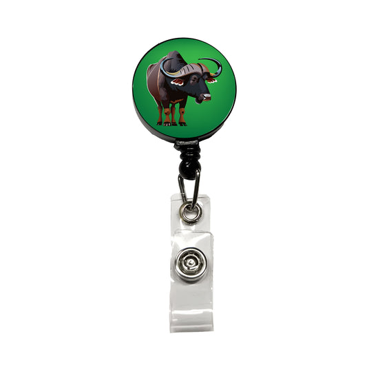 African Buffalo Standing Retractable ID Key Card Name Tag Badge Holder with Clip