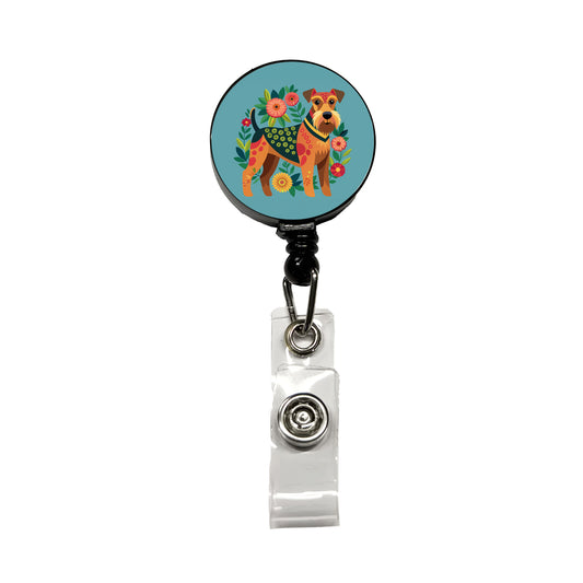 Airedale Terrier Dog Floral Flowers Retractable ID Key Card Name Tag Badge Holder with Clip
