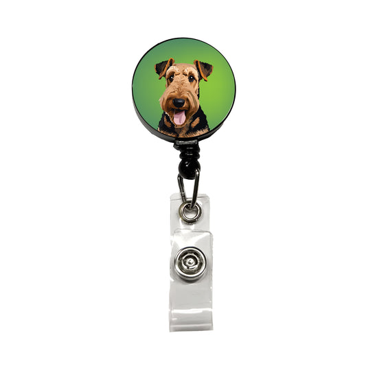 Airedale Terrier Dog Portrait Retractable ID Key Card Name Tag Badge Holder with Clip