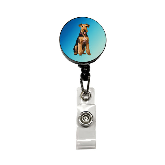 Airedale Terrier Dog Sitting Retractable ID Key Card Name Tag Badge Holder with Clip