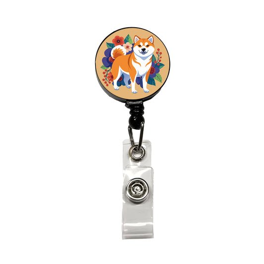 Akita Dog Floral Flowers Retractable ID Key Card Name Tag Badge Holder with Clip