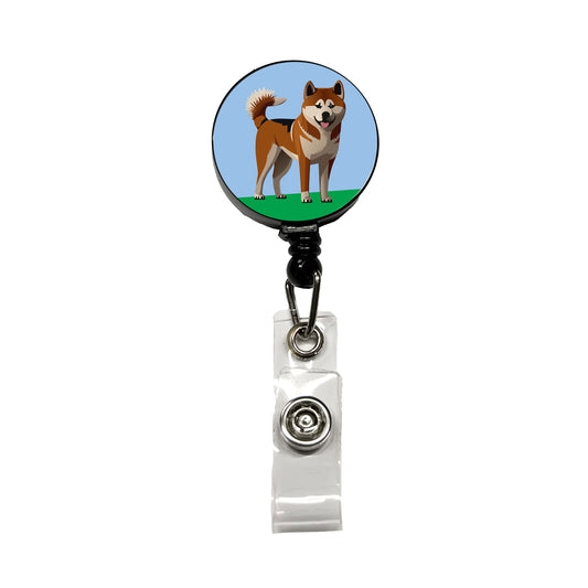 Akita Dog Standing Retractable ID Key Card Name Tag Badge Holder with Clip
