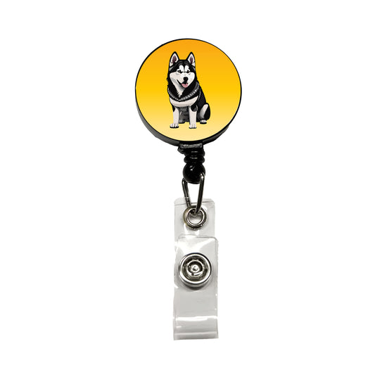 Alaskan Malamute Dog Sitting Retractable ID Key Card Name Tag Badge Holder with Clip