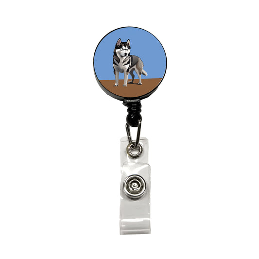 Alaskan Malamute Dog Standing Retractable ID Key Card Name Tag Badge Holder with Clip