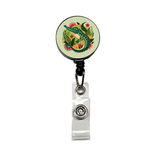 Alligator Floral Flowers Retractable ID Key Card Name Tag Badge Holder with Clip