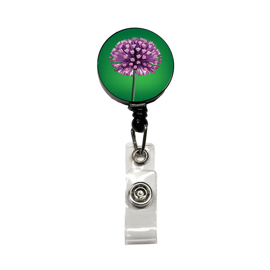 Allium Flower Purple Watercolor Retractable ID Key Card Name Tag Badge Holder with Clip