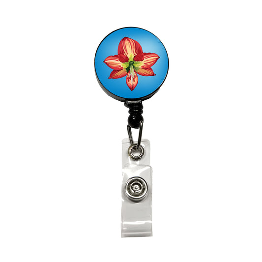 Amaryllis Flower Christmas Retractable ID Key Card Name Tag Badge Holder with Clip