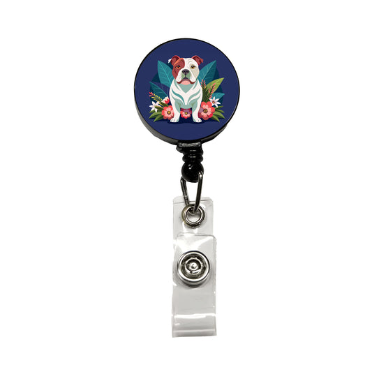 American Bulldog Floral Flowers Retractable ID Key Card Name Tag Badge Holder with Clip