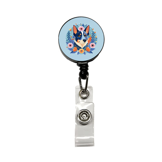 American Cattle Dog Floral Flowers Retractable ID Key Card Name Tag Badge Holder with Clip