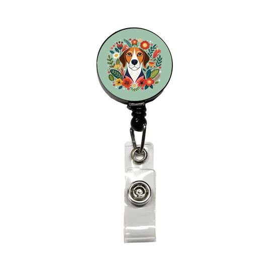 American English Coonhound Dog Floral Flowers Retractable ID Key Card Name Tag Badge Holder with Clip