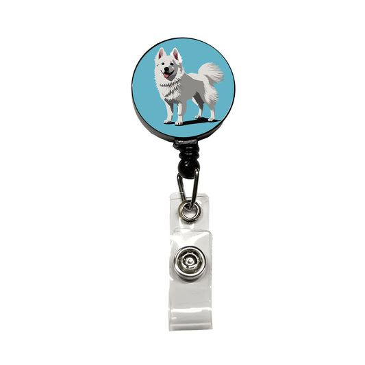 American Eskimo Dog Standing Retractable ID Key Card Name Tag Badge Holder with Clip