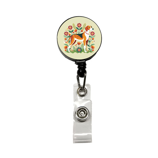 American Foxhound Dog Floral Flowers Retractable ID Key Card Name Tag Badge Holder with Clip