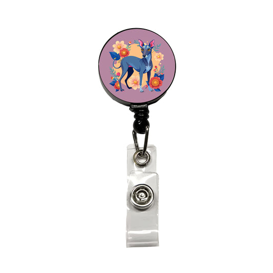 American Hairless Terrier Dog Floral Flowers Retractable ID Key Card Name Tag Badge Holder with Clip