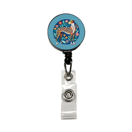 American Leopard Hound Dog Floral Flowers Retractable ID Key Card Name Tag Badge Holder with Clip