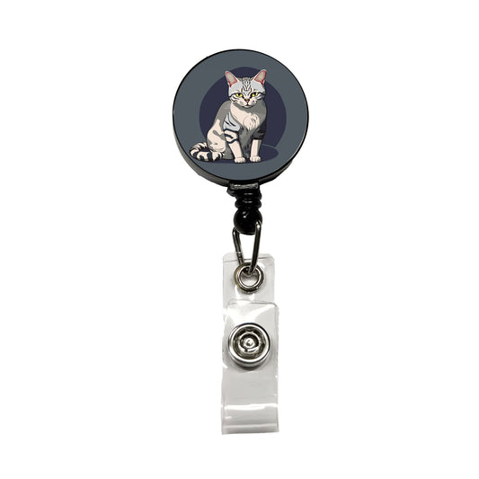 American Shorthair Cat Sitting Retractable ID Key Card Name Tag Badge Holder with Clip
