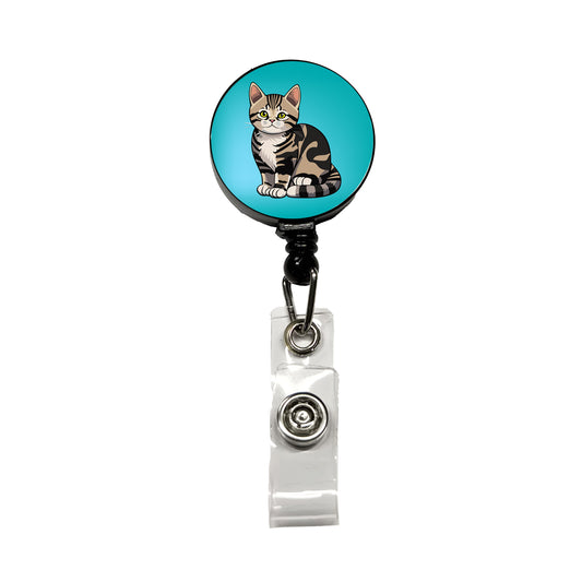 American Shorthair Cute Cat Retractable ID Key Card Name Tag Badge Holder with Clip
