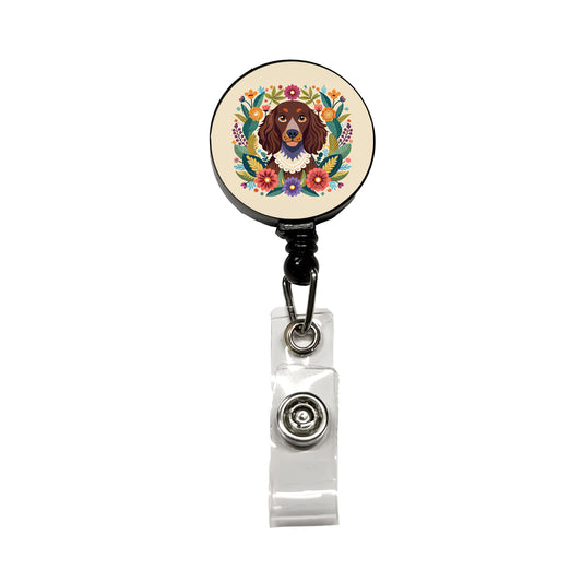 American Water Spaniel Dog Floral Flowers Retractable ID Key Card Name Tag Badge Holder with Clip