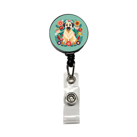 Anatolian Shepherd Dog Floral Flowers Retractable ID Key Card Name Tag Badge Holder with Clip