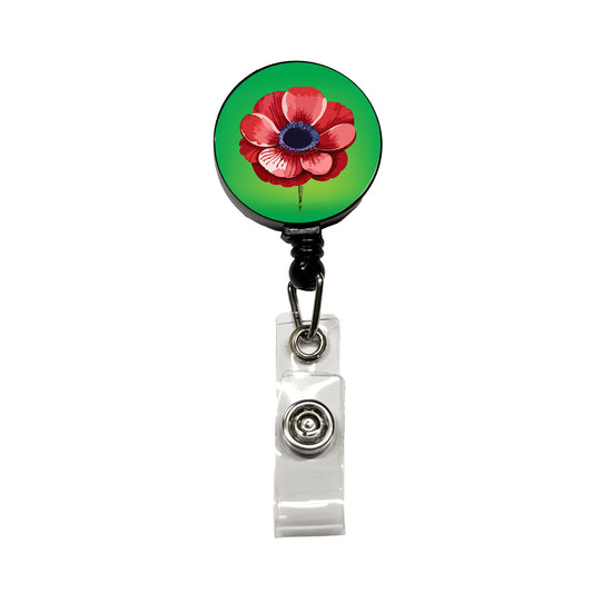 Anemone Flower Watercolor Red Retractable ID Key Card Name Tag Badge Holder with Clip