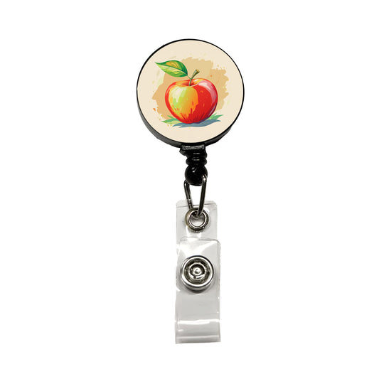 Apple Watercolor Teacher Retractable ID Key Card Name Tag Badge Holder with Clip