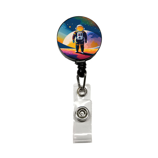 Astronaut Standing Space Astronomy Retractable ID Key Card Name Tag Badge Holder with Clip