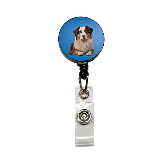 Australian Shepherd Dog Retractable ID Key Card Name Tag Badge Holder with Clip