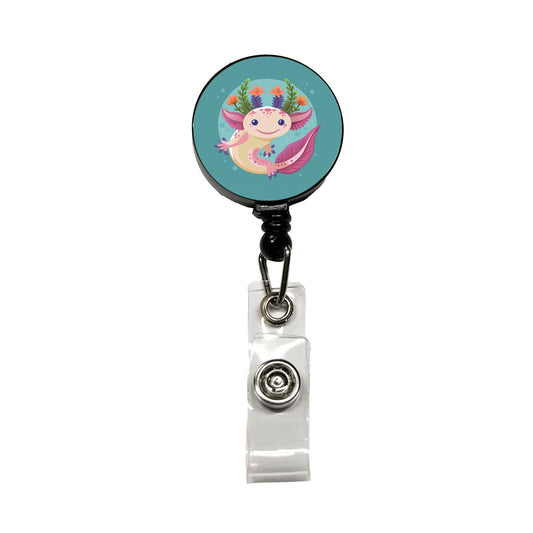 Axolotl Head Floral Flowers Retractable ID Key Card Name Tag Badge Holder with Clip