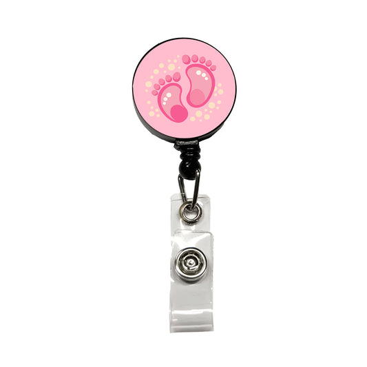 Baby Footprints Pink Retractable ID Key Card Name Tag Badge Holder with Clip