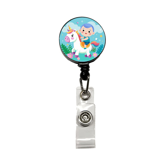 Baby Riding Unicorn Cute Funny Retractable ID Key Card Name Tag Badge Holder with Clip