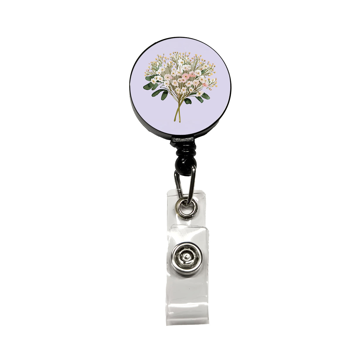 Baby's Breath Flowers White Retractable ID Key Card Name Tag Badge Holder with Clip