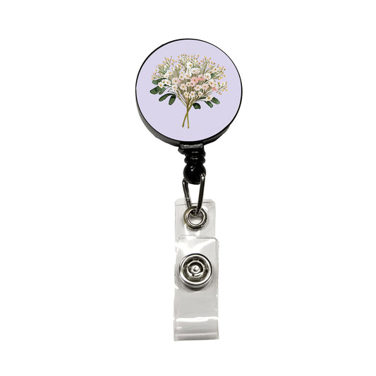 Baby's Breath Flowers White Retractable ID Key Card Name Tag Badge Holder with Clip