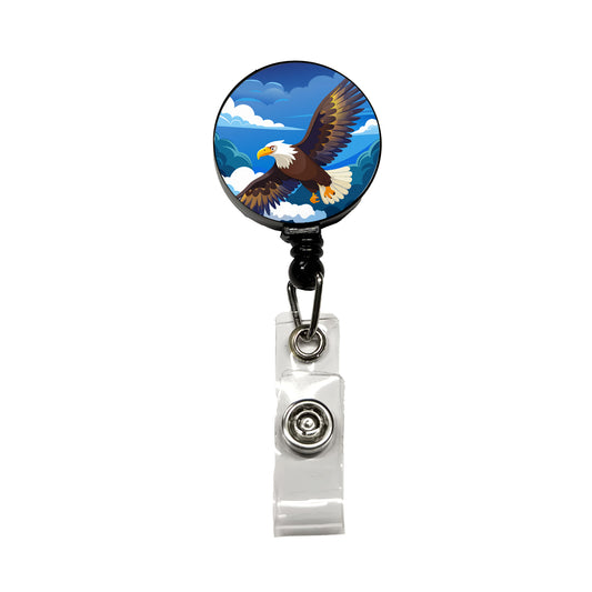 Bald Eagle Flying Retractable ID Key Card Name Tag Badge Holder with Clip