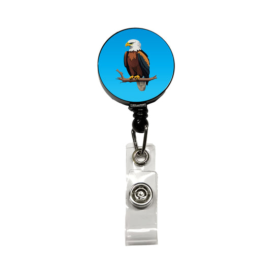 Bald Eagle on Branch Retractable ID Key Card Name Tag Badge Holder with Clip