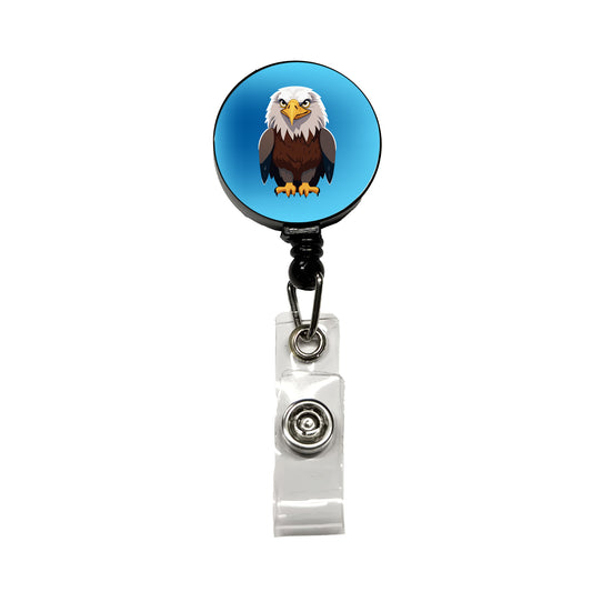 Bald Eagle Standing Retractable ID Key Card Name Tag Badge Holder with Clip